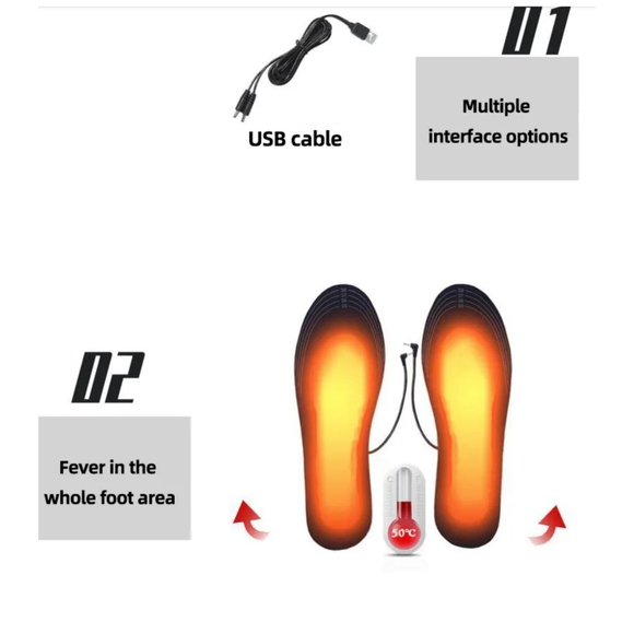 USB charging heating insoles for women or men & most shoe types, cut to fit - Picture 7 of 10